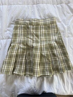 Princess Polly Olive & Cream Plaid Pleated Skirt